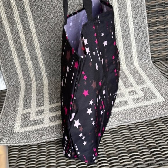 Kate Spade Black Multi Color with Light and Dark Pink Stars Canvas Tote XL - Picture 12 of 16